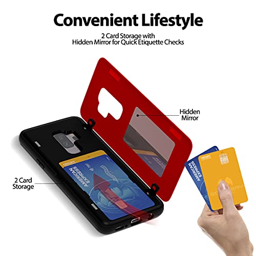GOOSPERY Magnetic Door Bumper Compatible with Galaxy S9 Plus, Card Holder Wallet Case Easy Magnet Auto Closing Protective Dual Layer Sturdy Phone Back Cover - Red - color: Red, size: Galaxy S9 Plus