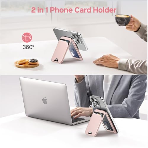 QYQBOON Mag-Safe Wallet for Women Strongest Magnetic Lightweight Phone Wallet Stand Adjustable Leather Card Holder for iPhone 17/16/15/14/13/12 Series, Not for iPhone 13/12 Mini (Pink) - color: Pink