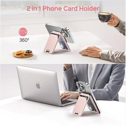 QYQBOON Mag-Safe Wallet for Women Strongest Magnetic Lightweight Phone Wallet Stand Adjustable Leather Card Holder for iPhone 17/16/15/14/13/12 Series, Not for iPhone 13/12 Mini (Pink) - color: Pink
