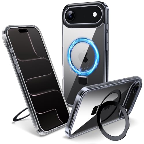 Magnetic Case for iPhone Air - [Built-in Invisible Stand] [Compatible with MagSafe] [Military Grade Drop Protection] Anti-Yellowing Hard Back Silicone Edge Cover, 6.5", Clear Black - color: Clear Black, size: iPhone Air 6.5''