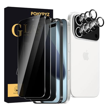 3+3 Pack Privacy Screen Protector for iPhone 17 Pro，3 Anti-Spy Tempered Glass Film+3 Camera Lens Protector, Anti-Scratch, 9H Hardness，Compatible phone cases，High definition