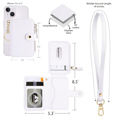 M-Plateau RFID Blocking Keychain Wallet With Leather Wrist Strap | Keychain Wristlet, Womens Card Holder with Zipper Coin Pocket and ID Window - color: White