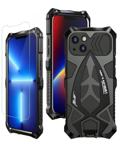 Military Grade Phone Case for iPhone 13 - Black | Armor Heavy Duty, Full Body Cover, Aluminium Bumper, Built-in Silicone Shockproof Dustproof with Screen Protector - color: (13) Black