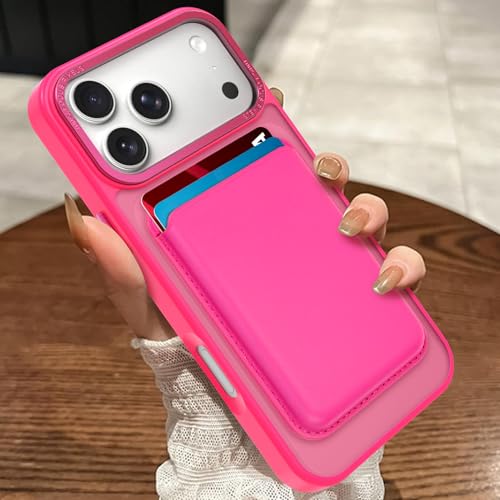 Magnetic Designed for iPhone 17 Pro Case 6.3" 2025, Hot Pink | [Compatible with Magsafe] [with Wallet & Card Holder] [Military Drop Protection] Slim Translucent Matte Phone Case - color: Hot Pink, size: iPhone 17 Pro