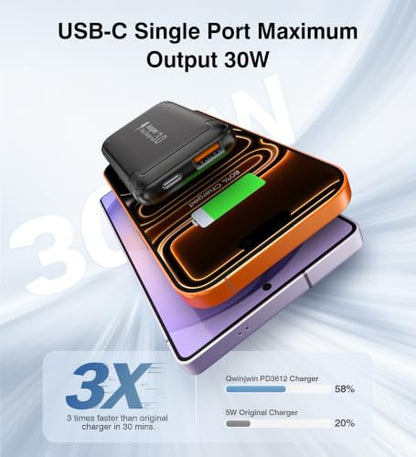 [2-Pack] Ultra Slim Flat USB Wall Charger 50W Dual Port USB C Charger Block - color: Black