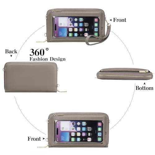 GOIACII Phone Purse Crossbody Bags for Women Small Travel Wallet Touch Screen RFID Blocking - color: A05 Grey