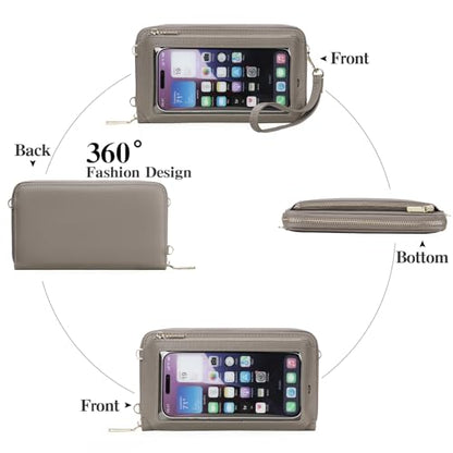 GOIACII Phone Purse Crossbody Bags for Women Small Travel Wallet Touch Screen RFID Blocking - color: A05 Grey