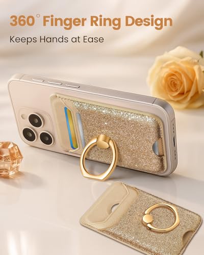 Shorogyt Compatible with Magsafe Wallet with Ring, Glitter Gold - color: Glitter Gold