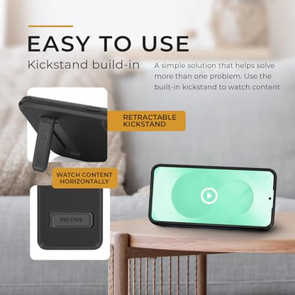 MOTIVE for Samsung Galaxy S25 Plus Case with Belt Clip and Stand | 6.7" | Case & Holster, MagSafe compatible, built-in Kickstand Horizontal, 360° rotating belt clip, slim low-profile fit - size: s25 Plus