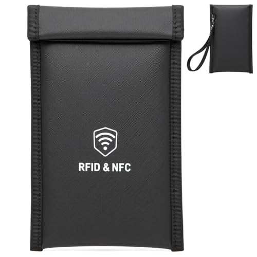 Faraday Bags for Phones [5G/Bluetooth/WiFi/GPS] Signal Blocker, Fireproof Waterproof Anti-Scratch | Detachable Wrist Strap, RFID Blocking Anti-Tracking Pouch