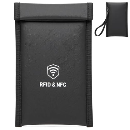 Faraday Bags for Phones [5G/Bluetooth/WiFi/GPS] Signal Blocker, Fireproof Waterproof Anti-Scratch | Detachable Wrist Strap, RFID Blocking Anti-Tracking Pouch