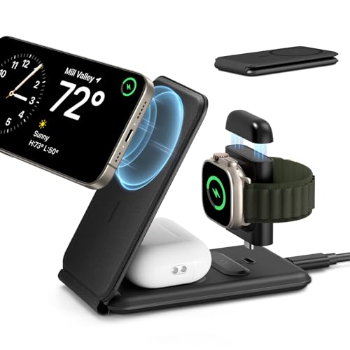 ESR 3 in 1 Charging Station, Foldable MagSafe Charger Stand for iPhone - color: Black