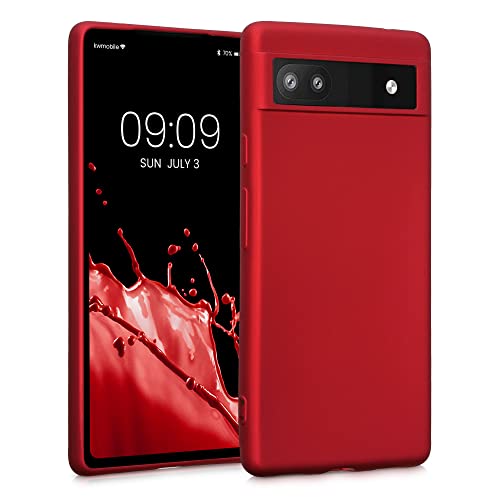kwmobile Case Compatible with Google Pixel 6a Case - Soft Slim Metallic TPU Silicone Cover - Metallic Dark Red - color: metallic dark red