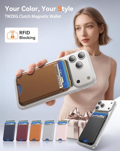 TWZKG for MagSafe Wallet, Works with Apple Find My,5 Card Holder, Slim Magnetic Phone Wallet for iPhone 17/16/15/14/13/12 Pro Max Plus Air, RFID Blocking Vegan Leather,Coffee - color: Findmy Coffee