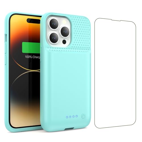 Battery Case for iPhone 13/13Pro/14,7500mah Ultra-Slim Protective Charging Case, Portable Rechargeable Expandable Battery Charger Cover Compatible with iPhone 13/13Pro/14 (6.1 Inch)-Green - color: Green