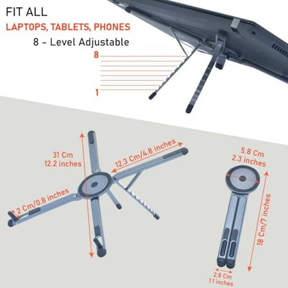 Foldable Laptop Stand, Adjustable w/Magnetic Phone Holder, Aluminum 10-16" - color: Silver Gray
