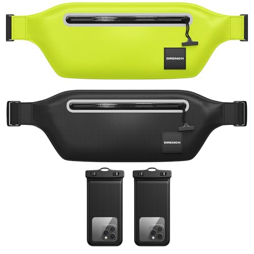 Drench international travel safety pouch – Yellow + Black Waterproof Fanny Pack Bundle, 2 Submersible Phone Pouches + Floating Cases