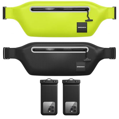 Drench international travel safety pouch – Yellow + Black Waterproof Fanny Pack Bundle, 2 Submersible Phone Pouches + Floating Cases