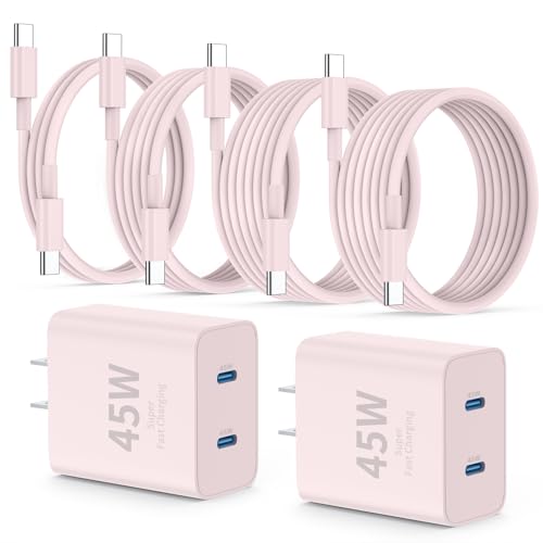 QZIIW iPhone 17 16 15 Pro Max Fast Charger,45W Dual Port USB C Fast Charger - color: Pink, size: 3FT+6FT+10FT+10FT