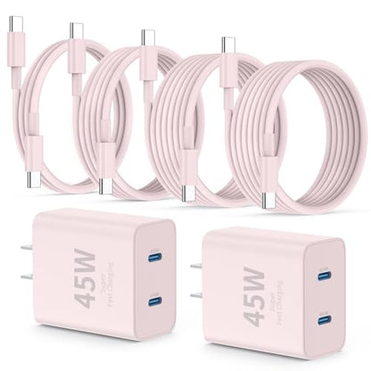 QZIIW iPhone 17 16 15 Pro Max Fast Charger,45W Dual Port USB C Fast Charger - color: Pink, size: 3FT+6FT+10FT+10FT