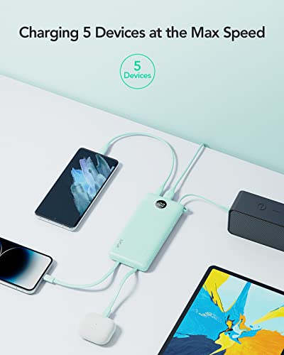 VRURC Portable Charger, Slim Power Bank Built-in 4 Cables, Travel Essential - color: Green