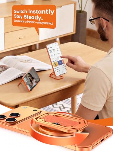Ultra-Light & Durable Aluminum Phone Grip Stand for MagSafe, Finger Strap - color: Sunset Orange (All-Aluminum)
