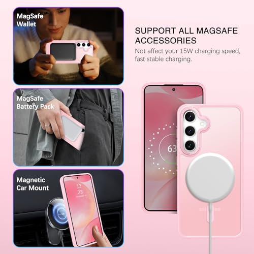BENTOBEN Magnetic for Samsung Galaxy S24 Plus Case [Compatible with Magsafe] Translucent Matte Slim Thin Shockproof Anti-Yellow Women Men Protective Phone Cover for Galaxy S24 Plus 6.7", Tender Pink - color: Tender Pink
