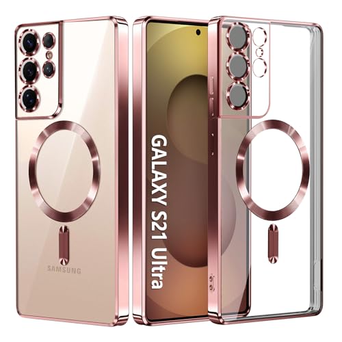Hurgoer for Samsung Galaxy S21 Ultra Case.Soft TPU Electroplated Frame Cover with Clear Back.Drop Tested Protective Full Body Case.Thin Light Slim【Not Magsafe】 (Rose Gold, S21 Ultra) - color: Rose Gold, size: S21 Ultra