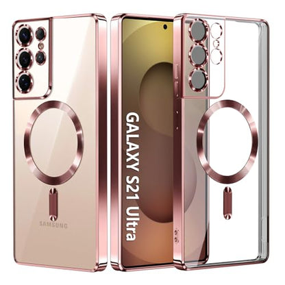 Hurgoer for Samsung Galaxy S21 Ultra Case.Soft TPU Electroplated Frame Cover with Clear Back.Drop Tested Protective Full Body Case.Thin Light Slim【Not Magsafe】 (Rose Gold, S21 Ultra) - color: Rose Gold, size: S21 Ultra