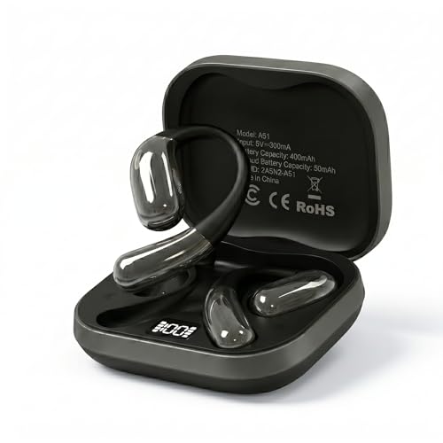 Open Ear Headphones, Wireless Headphones with Smart Digital Display & Mic - color: Black