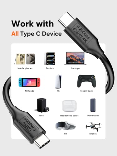USB 3.2Gen 2x2 Cable,USBC to C for MacBook, iPhone 17,iPad, SSD, Dock,0.5ft - color: 20G, size: 0.5FT-Straight