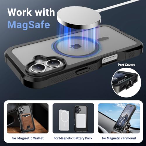 jaroco Magnetic for iPhone 16 Case Heavy Duty Protection Black | Compatible with MagSafe,Military Grade Drop Protection,Translucent Matte,Non-Slip,Shockproof 2-Layer Durable Bumper Case - color: Black, size: iPhone 16