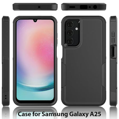 for Samsung Galaxy A25 5G Case: Dual Layer Protective Heavy Duty Cell Phone Cover Shockproof Rugged with HD Screen Protector - Military Protection Bumper Tough - Samsung Galaxy A25 5G 2024, Black - color: Black (PC) + Black (TPU)