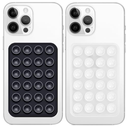 Anteel 2 Pack Silicone Suction Phone Case Mount, Non Slip Sticky Grip for Cellphone, Silicon Adhesive Suction Cup Mount, Strong Grip Holder for Selfies and Videos (Black&Translucent) - color: Black&Translucent