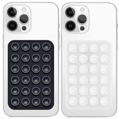 Anteel 2 Pack Silicone Suction Phone Case Mount, Non Slip Sticky Grip for Cellphone, Silicon Adhesive Suction Cup Mount, Strong Grip Holder for Selfies and Videos (Black&Translucent) - color: Black&Translucent