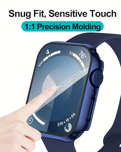 Smiling 2 Pack Case Built in Tempered Glass Screen Protector Compatible with Apple Watch SE 2 (2024)/SE/Series 6/Series 5/Series 4 44mm, Hard PC Case Overall Protective Cover-1 Black + 1 Blue - color: Black + Blue, size: 44mm