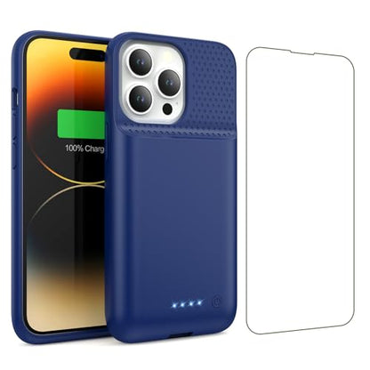 Battery Case for iPhone 13/13Pro/14,7500mah Ultra-Slim Protective Charging Case,Portable Rechargeable Expandable Battery Charger-Blue - color: Blue