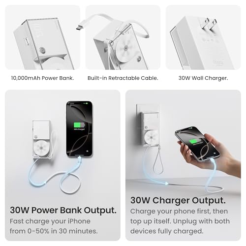 sharge 3 in 1 Power Bank 10000mAh with Retractable Cable Portable Charger