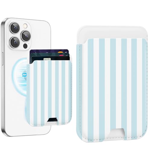 uCOLOR Upgraded Magnetic Cell Phone Wallet Card Holder-Compatible with MagSafe for iPhone 17/16/15/14/13/12 Series, Leather Magnetic Phone Wallet (Blue Stripes) - color: Blue Stripes