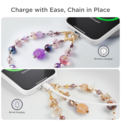 POSADINA Phone Charm for Women, Anti-Theft Phone Wrist Strap, Hands-Free & Detachable Cellphone Lanyard Chain with Tether Tab - color: Amethyst Glow