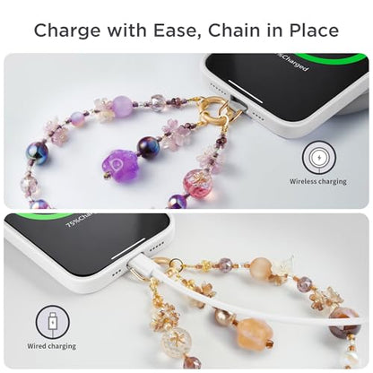 POSADINA Phone Charm for Women, Anti-Theft Phone Wrist Strap, Hands-Free & Detachable Cellphone Lanyard Chain with Tether Tab - color: Amethyst Glow
