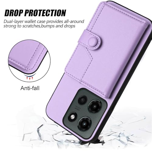 for Moto G 5G 2025 Back RFID Blocking Wallet Case, Purple | PU leather, TPU interior, 5 card slots, cash/photo pocket, magnetic clasp, kickstand, 2-layer shockproof, scratch resistant - color: Purple