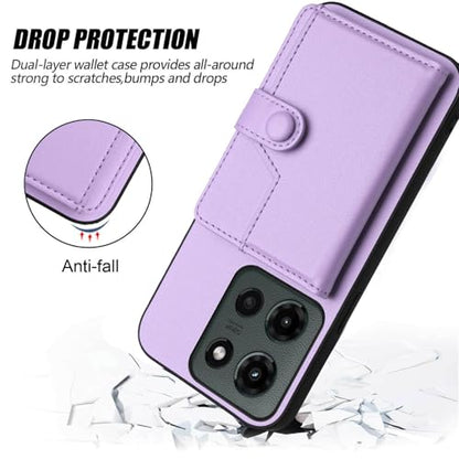 for Moto G 5G 2025 Back RFID Blocking Wallet Case, Purple | PU leather, TPU interior, 5 card slots, cash/photo pocket, magnetic clasp, kickstand, 2-layer shockproof, scratch resistant - color: Purple