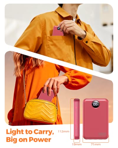 Portable Charger 10000mAh with 4 Built-in Cables 40% Smaller (Red) - color: Red