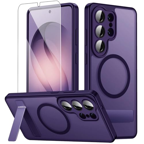 Magnetic for Samsung Galaxy S26 Ultra Case with Stand and Screen Protector & Camera Protector,Galaxy S 26 Ultra Case Compatible with MagSafe,Matte Translucent Shockproof Slimi Phone Case-Purple - color: Purple, size: Samsung Galaxy S26 Ultra