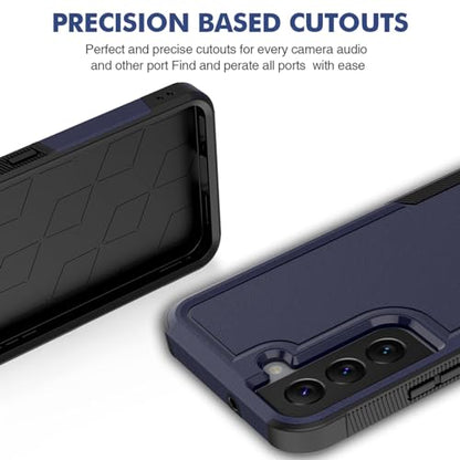 for Samsung Galaxy S22 Case: Dual Layer Protective Heavy Duty Cell Phone Cover Shockproof Rugged with Screen Protector - Military Protection Bumper Tough - Samsung Galaxy S22 5G 2022, 6.1 inch, Blue - color: Navy Blue (PC) + Black (TPU)