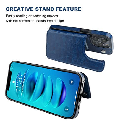 ONETOP for iPhone 14 Pro Wallet Case with Credit Card Holder,Blue | Kickstand,ID/Cash Holder,Case Wallet with Card Slots,Double Magnetic Clasp,Durable PU Leather Shockproof Cover for Women Men - color: Blue
