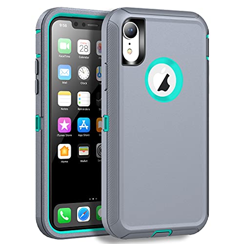 MXX Compatible with iPhone Xr Case, 3-Layer Super Protective Full Heavy Duty Body Tough Rugged Bumper Cover, Shock & Dust Proof, Designed for Apple Xr Phone Case 6.1" - color: Gray/Light Blue