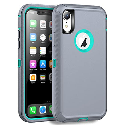 MXX Compatible with iPhone Xr Case, 3-Layer Super Protective Full Heavy Duty Body Tough Rugged Bumper Cover, Shock & Dust Proof, Designed for Apple Xr Phone Case 6.1" - color: Gray/Light Blue