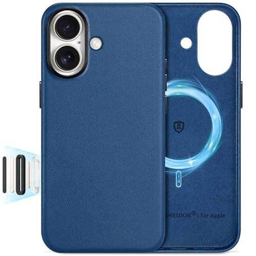 SHIELDON Genuine Leather Case for iPhone 17 6.3" 2025, Royal Blue | for MagSafe, Magnetic Wireless Charging, Camera Button, Metal Buttons, Camera Bezel, Non-Slip, Shockproof, Anti-Scratch, Slim - color: Royal Blue, size: for iPhone 17